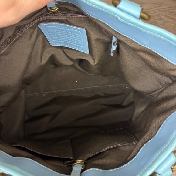 Coach Work Tote Bag K0893-F13103 Khaki Blue Leather Trim Turnlock Front Pocket - Picture 11 of 15